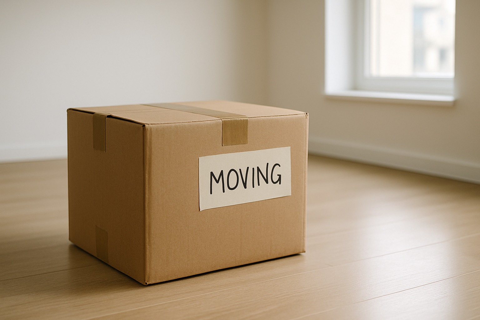 Umzugskarton in heller Wohnung